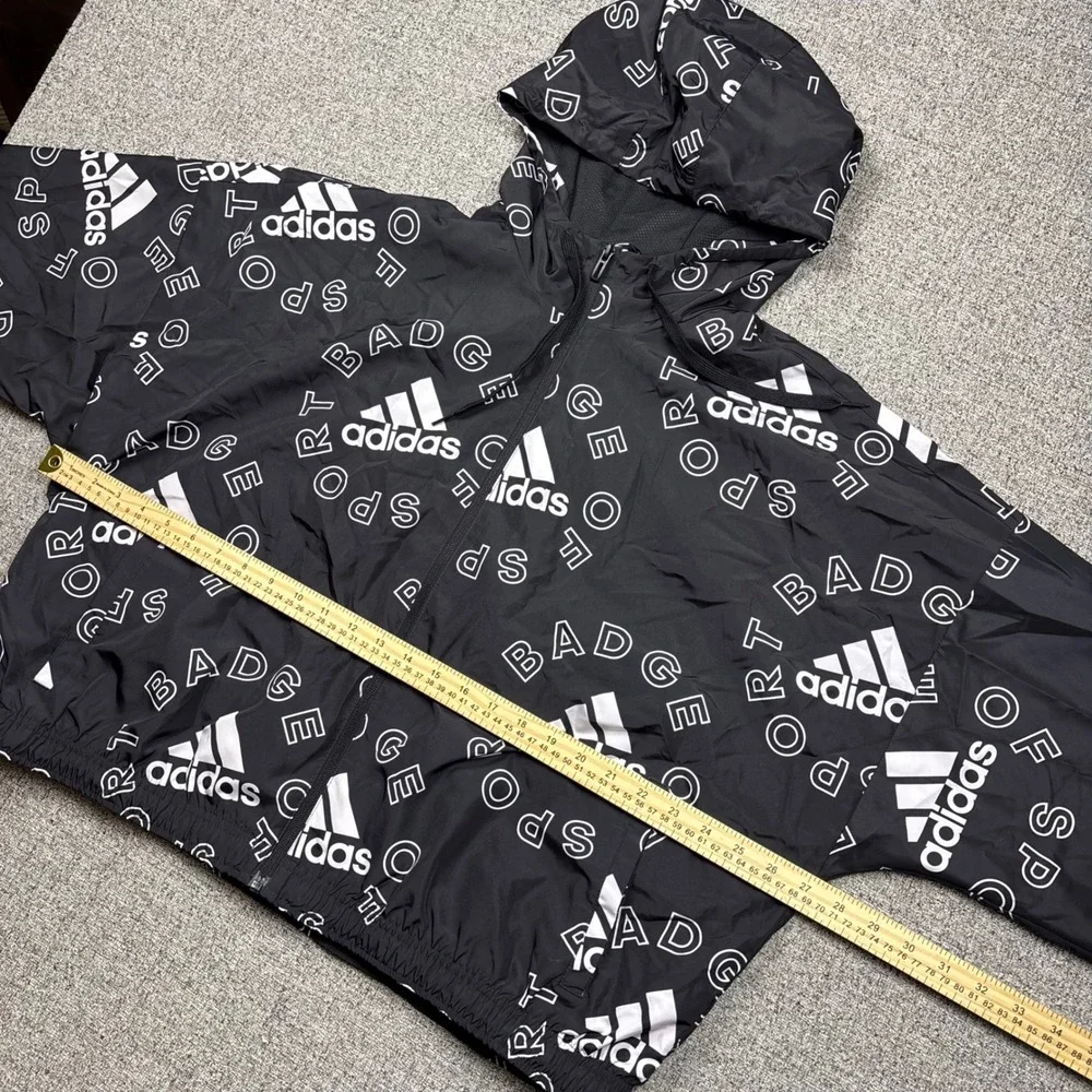 Adidas‎ Badge of Sport Windbreaker Jacket Mens Large Black White All Over HC9177